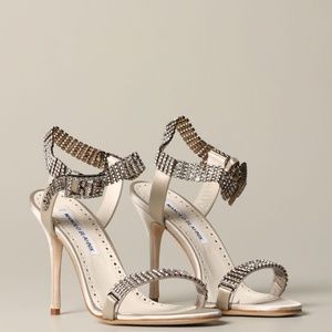 Manolo Blahnik Bashifa 105 Crystal Satin Heeled Sandals Size 36